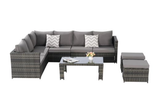 6 Piece Outdoor Patio Furniture Set, All Weather Wicker Rattan Outdoor