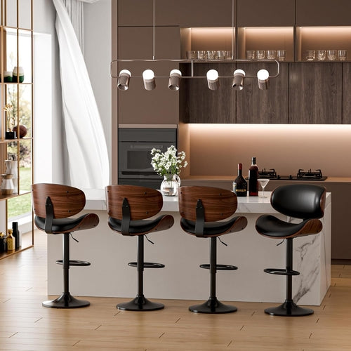 Set Of 2 Adjustable Swivel Bar Stools For Kitchen Island Black