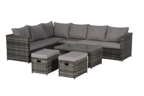 6 Piece Outdoor Patio Furniture Set, All Weather Wicker Rattan Outdoor