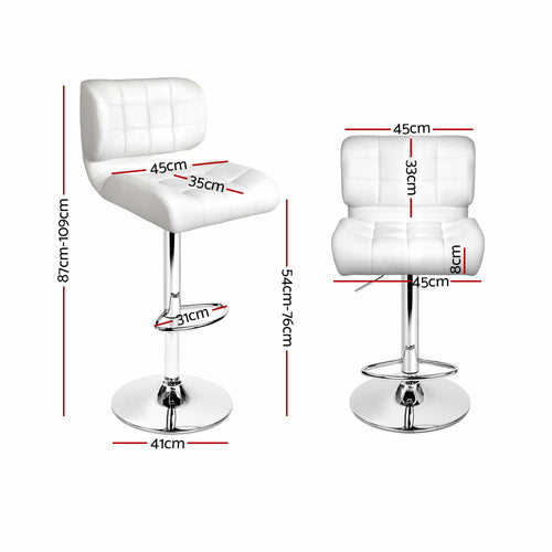 Artiss Set of 2 PU Leather Gas Lift Bar Stools - White and Chrome