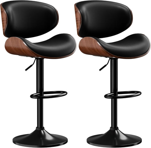 Set Of 2 Adjustable Swivel Bar Stools For Kitchen Island Black