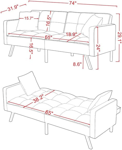 Adjustable Loveseat Sofa Bed with Metal Legs